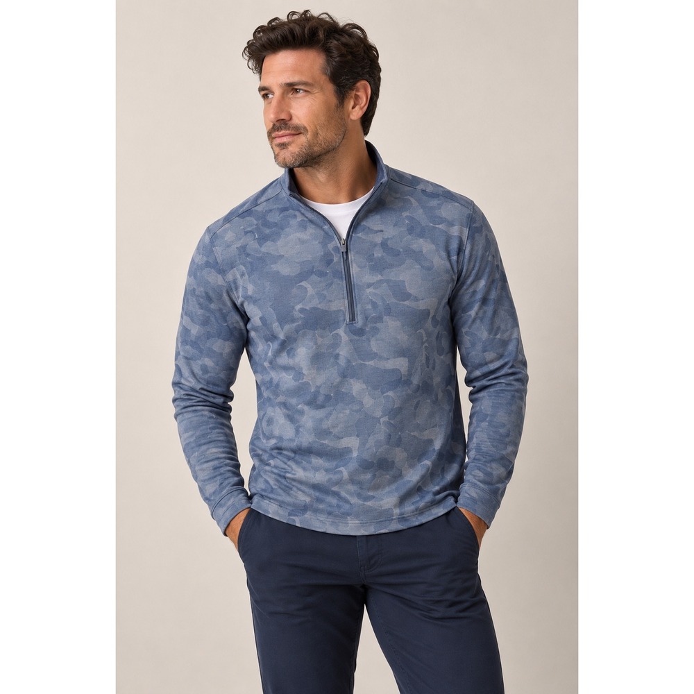 johnnie-O Blue Gridlock Camo Performance Microfleece 1/4 Zip Golf Pullover Small